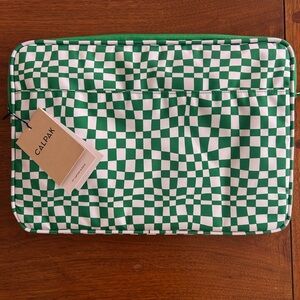 Calpak Checkered Green and White 17-inch Laptop Sleeve